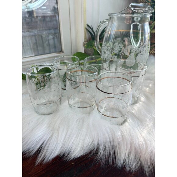 Vintage Bartlett Collins juice carafe pitcher 6 glasses creamer and sugar - Picture 6 of 10